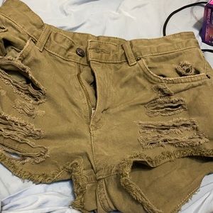 H&M Dark Khaki Ripped Skinny Shorts
